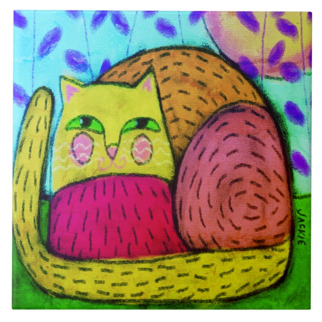 Pretty Kitty Abstract Digital Painting Ceramic Tile (Front)
