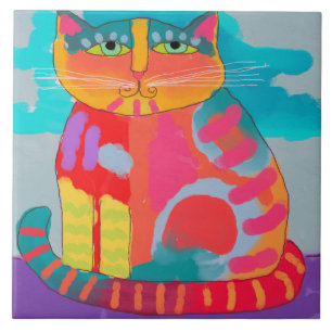 Pretty Kitty Abstract Painting Ceramic Tile