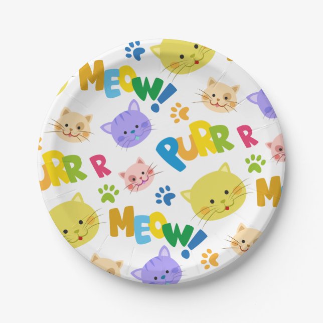Pretty kitty birthday party meow paper plates (Front)