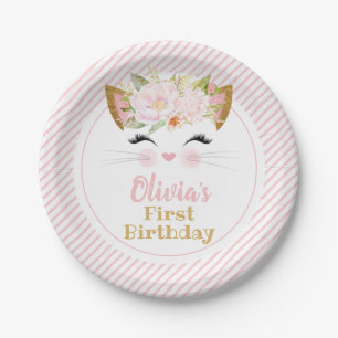 PRETTY KITTY Girl's Cat Birthday Paper Plate