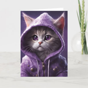 Pretty Kitty in a Purple Hoodie All Occasion Card