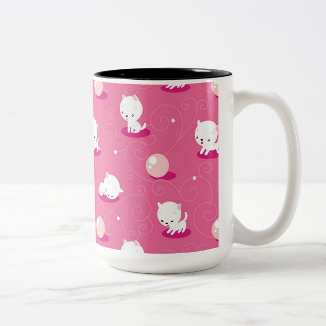 Pretty Kitty Pink Kittens Pattern Coffee Mug (Right)