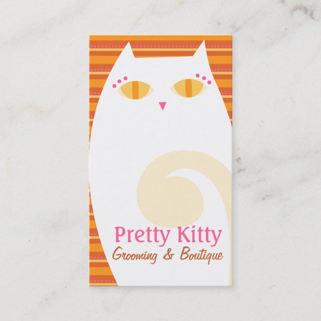 Pretty Kitty White & Orange Stripes Business Card (Front)