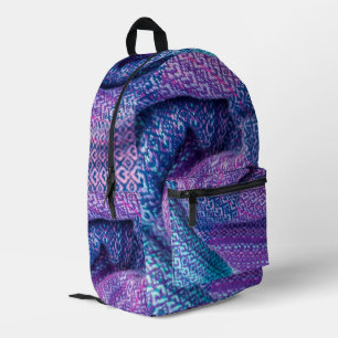 Pretty Knitted Mixed Purple and Blue Printed Backpack