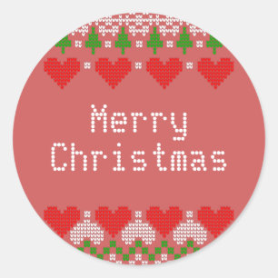 Pretty Knitted Yarn Print X-Mas Knit Pattern Red Classic Round Sticker