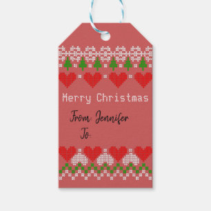 Pretty Knitted Yarn Print X-Mas Knit Pattern Red Gift Tags