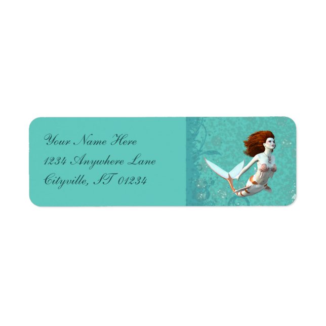 Pretty Koi Mermaid Swimming Underwater Return Address Label (Front)