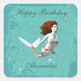 Pretty Koi Mermaid Swimming Underwater Square Sticker