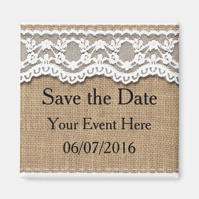 Pretty Lace and Burlap Save the Date Magnet (Front)