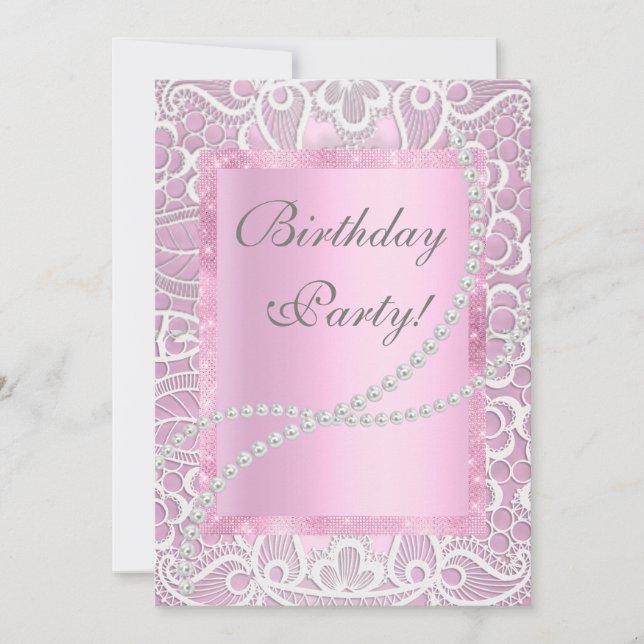Pretty lace and pearls elegant  birthday custom invitation (Front)