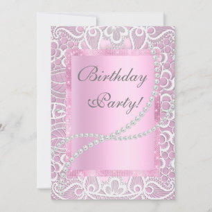 Pretty lace and pearls elegant birthday custom invitation