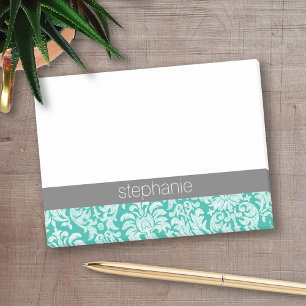 Pretty Lace Damask Pattern teal green and Grey Post-it Notes