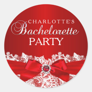 Pretty Lace & Jewel Bow Red Bachelorette Sticker