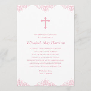 Pretty Lace   Pink Girls Baptism/Christening Invitation