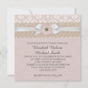 Pretty Lace Ribbon Floral Damask Wedding Invite