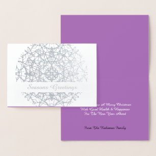 Pretty Lacy Flower Circle Xmas Seasons Greetings Foil Card