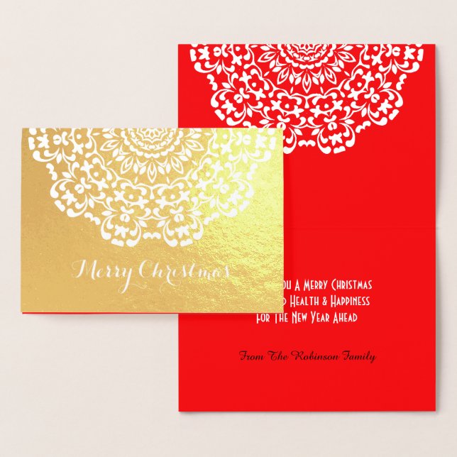 Pretty Lacy Flower Patterned  Merry Christmas Foil Card (Display)