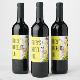 Pretty Lady garden flowers butterfly Dandelion  Wine Label