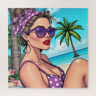 Pretty Lady in Bikini Retro Breach Jigsaw Puzzle