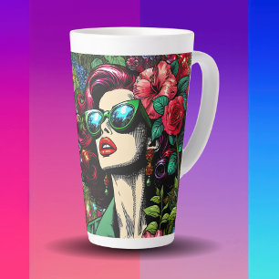 Pretty Lady in Flower Garden Colourful Latte Mug