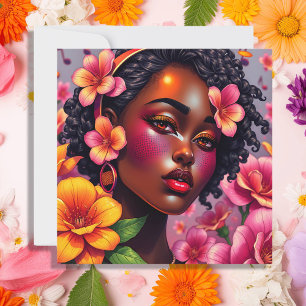 Pretty Lady of Colour Pink Flowers Personalised Card
