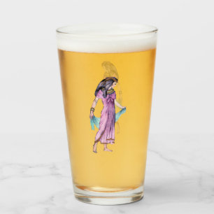 Pretty Lady Pink Dress Blue Scarf Ancient Egypt Glass