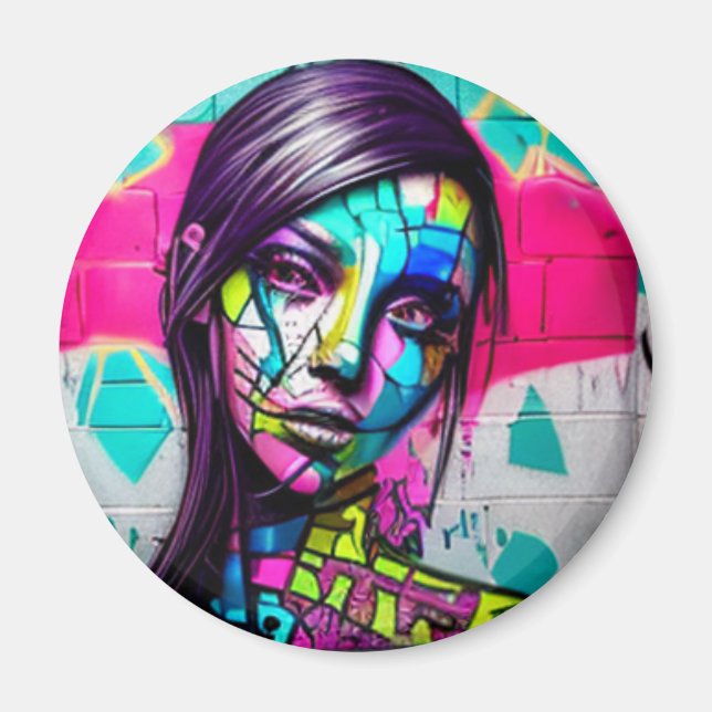 Pretty Lady Urban Art Colourful Graffiti Magnet (Front)