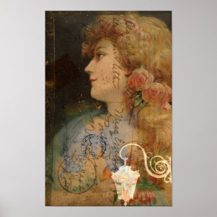 Pretty Lady Vintage Digital Collage Poster
