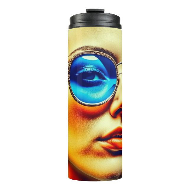 Pretty Lady with Blue Sunglasses with Reflection Thermal Tumbler (Front)