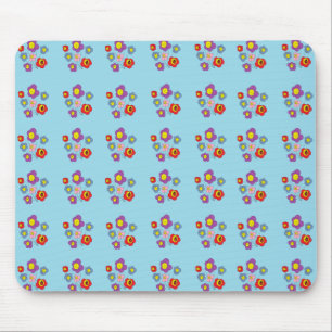 Pretty Ladybug and Flowers Light Blue Pattern Mouse Pad