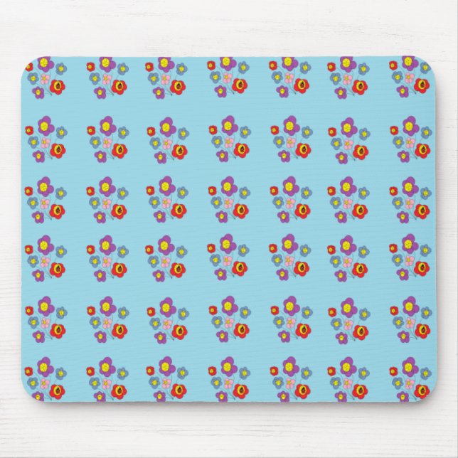 Pretty Ladybug and Flowers Light Blue Pattern Mouse Pad (Front)