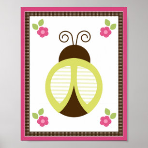 Pretty Ladybug and Flowers Nursery Art Poster