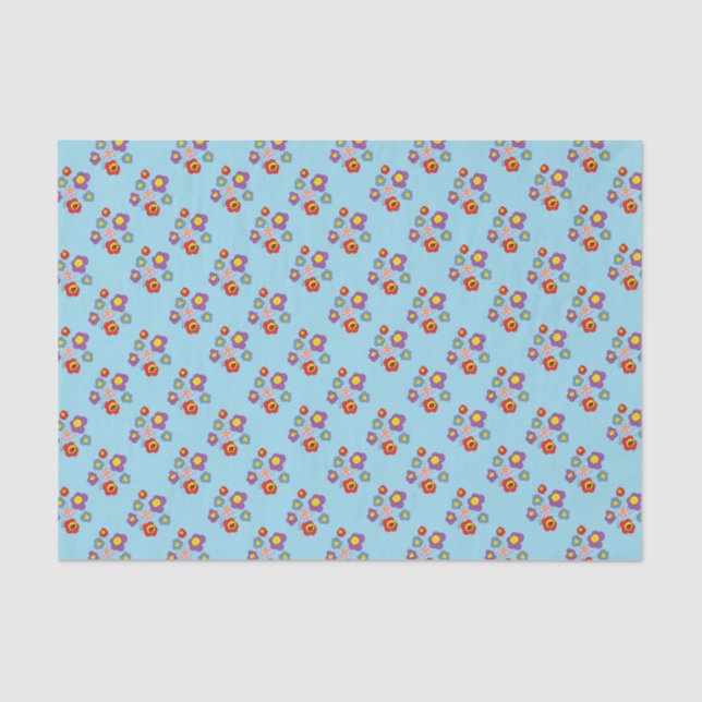 Pretty Ladybugs and Flower Pattern Blue Tissue Paper (Front)
