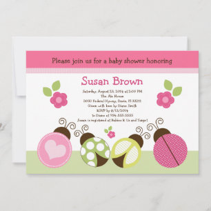 Pretty Ladybugs & Flowers Baby Shower Invitation