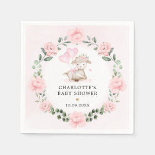 Pretty Lamb Baby Pink Floral Baby Shower Favours Napkin