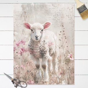 Pretty Lamb Pink Wildflowers Decoupage Tissue Paper