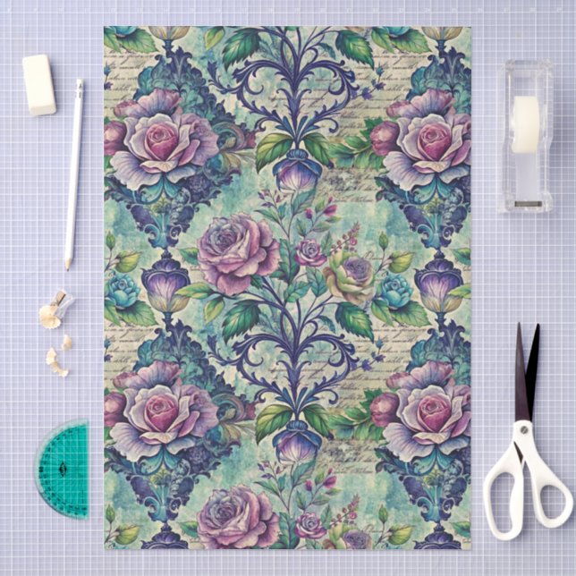 Pretty Large Floral Seamless Damask Pattern Tissue Paper (Craft)