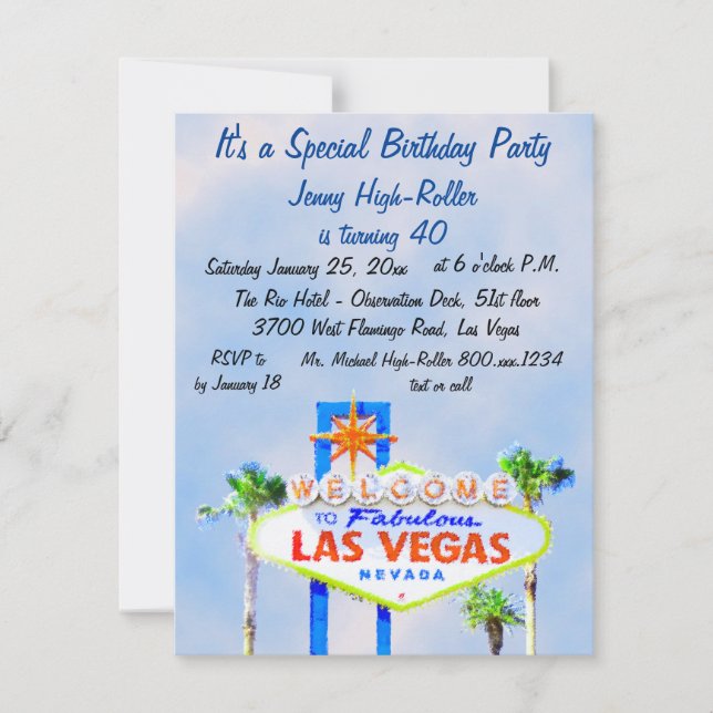 Pretty Las Vegas Birthday Party Blue Sky Sign Invitation (Front)