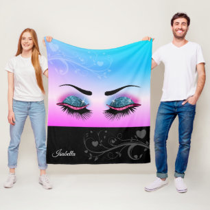 Pretty Lashes - Pink and Blue Glitter Fleece Blanket