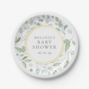 Pretty Laurel Garland Greenery Baby Shower Paper Plate