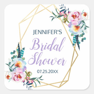 Pretty Lavender Boho Floral Bridal Shower Square Sticker