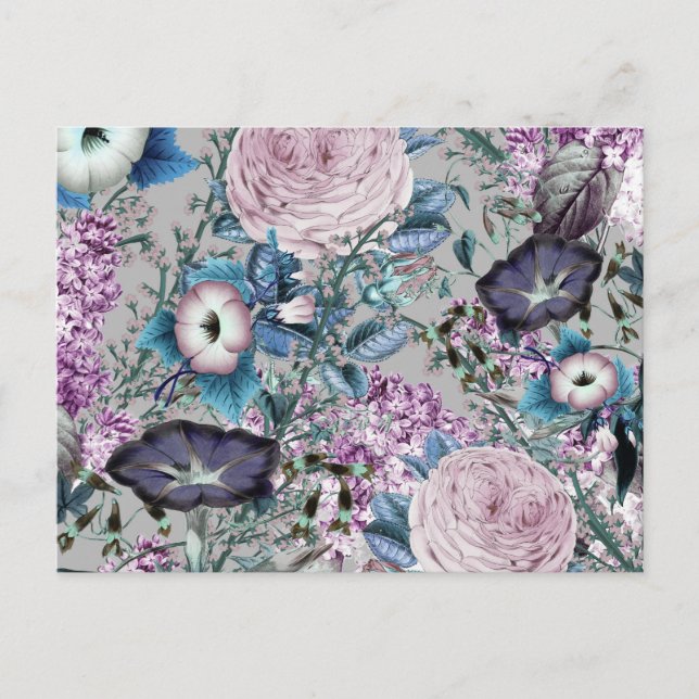 Pretty Lavender Botanical Floral Pattern Postcard (Front)
