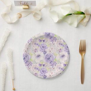 Pretty lavender floral design throw pillow paper plate