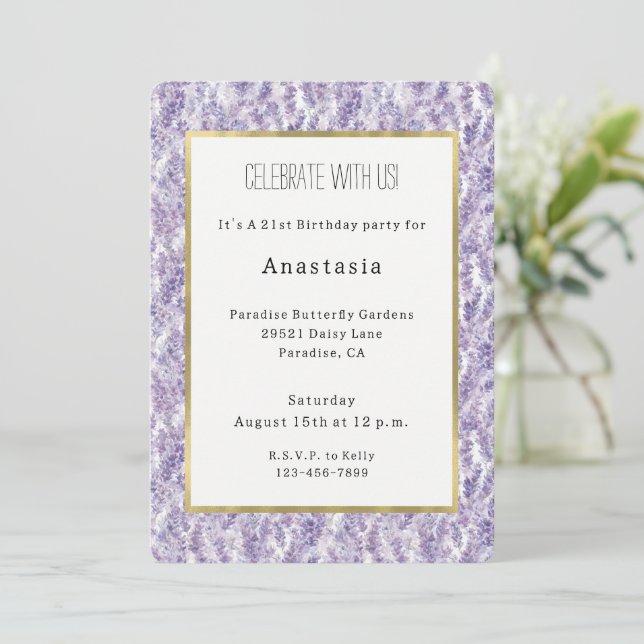 Pretty Lavender Flowers Birthday Invitation (Standing Front)