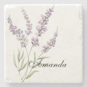 Pretty Lavender Flowers Birthday Stone Coaster