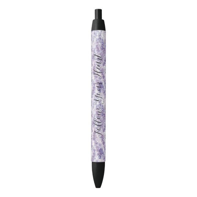 Pretty Lavender Flowers Bridal Shower Black Ink Pen (Front Vertical)