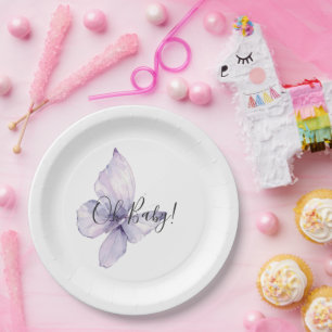 Pretty Lavender Flowers Butterfly Baby Shower  Paper Plate