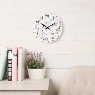 Pretty Lavender Flowers Large Clock