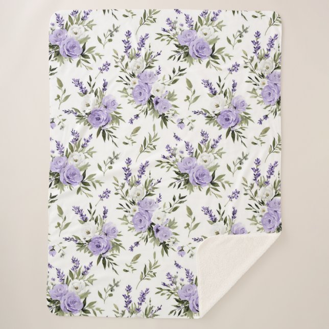 Pretty Lavender Flowers  Sherpa Blanket (Front)