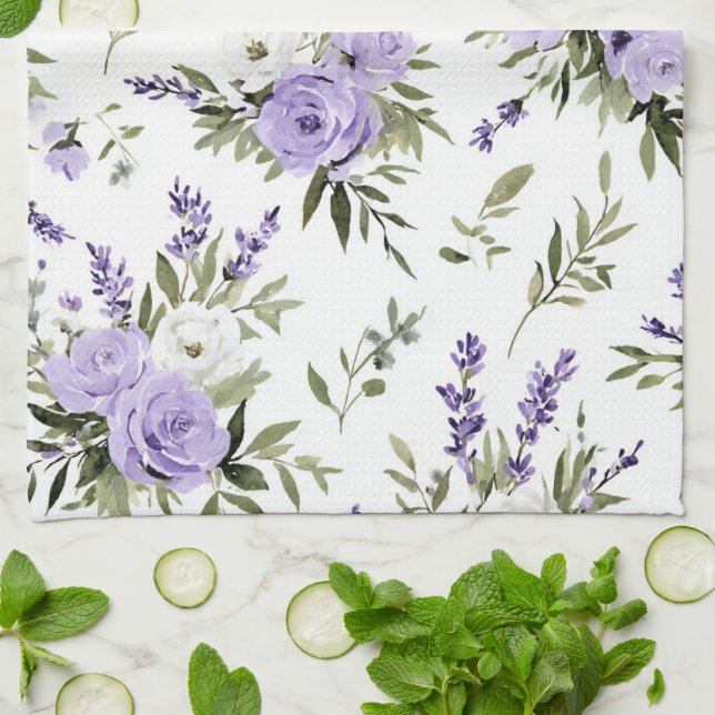 Pretty Lavender Flowers  Tea Towel (Folded)